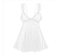 mini kitty Sexy Lingerie Set Teddy Babydoll Nightdress Floral See Through Deep V Neck Fairy Chemise Strappy Nightwear with Cutout Thong 2 Pieces for Valentine's Day Honeymoon (Style 3, White)