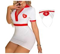 mini kitty Women’s Sexy Lingerie Set Naughty Nurse Cosplay Costume Babydoll Teddy Nightwear Fancy Dress Outfit for Lady Halloween Party Clubwear (Style B, white)