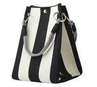 Mini Knit Tote Women Striped Crochet Bucket Handbag Small Purse Shoulder Bag Vacation Lightweight Beach Bag Travel Weekend, Black&white, 15x16x22cm (6.3x5.9x8.6in)