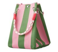 Mini Knit Tote Women Striped Crochet Bucket Handbag Small Purse Shoulder Bag Vacation Lightweight Beach Bag Travel Weekend, Pink&green, 15x16x22cm (6.3x5.9x8.6in), Tote