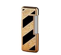 Mini Ladies Lighter Can Be Put In To The Cigarette Box Metal Lighter Side Slip Wheel Butane Cigarette Lighter Best Gift Men Women (No Gas) (Color : Gold black)