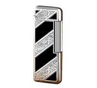 Mini Ladies Lighter Can Be Put In To The Cigarette Box Metal Lighter Side Slip Wheel Butane Cigarette Lighter Best Gift Men Women (No Gas) (Color : Silver black)