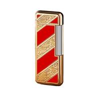 Mini Ladies Lighter Can Be Put In To The Cigarette Box Metal Lighter Side Slip Wheel Butane Cigarette Lighter Best Gift Men Women (No Gas) (Color : Gold red)