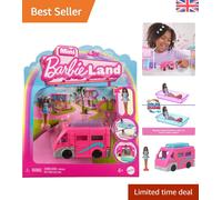 Mini Land Doll & Toy Vehicle Set, 1.5-inch Doll & DreamCamper with Working Do...