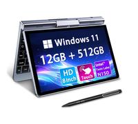 Mini Laptop 8" 2-in-1, Laptop Computer Win 11, Intel N150(up to 3.6GHz), 12GB RAM 512GB SSD, Touchscreen HD, Backlit Keyboard, Wi-Fi 6, USB-C, Lightweight Portable PC for Work/Kids/School