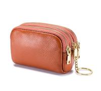 Mini Leather Coin Purse 3 Zippered Triple Capacity Change Pouch Little Travel Wallet With Key Ring for Women Applicable to Credit Card Folded Bills Key Headset Lipstick, One Color, Brown