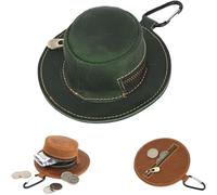 Mini Leather Coin Purse with Cowboy Hat Shape, Cowboy Hat Coin Purse, Genuine Leather Zippered Change Keychain (D)