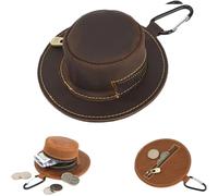Mini Leather Coin Purse with Cowboy Hat Shape, Cowboy Hat Coin Purse, Genuine Leather Zippered Change Keychain (E)