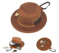 Mini Leather Coin Purse with Cowboy Hat Shape, Cowboy Hat Coin Purse, Genuine Leather Zippered Change Keychain (A)