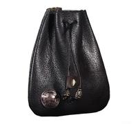 Mini Leather Drawstring Purse for Keys, Cards and - Vintage Style Organizer Bag with Key for Ring, Compact Storage Pouch Compatible with Belt, Backpack,(Black)