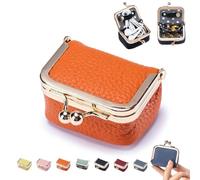Mini Leather Jewelry Pouch,Genuine Leather Mini Jewelry Box,Portable Vintage-inspired Genuine Leather Coin Purse Jewelry Case with Kiss Lock,Mini Travel Jewelry Case Organizer for Women (D)