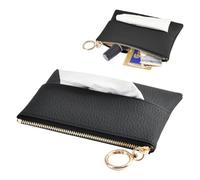 Mini Leather Tissue Holder with Key Portable Zippered Pouch and Purse Travel For Car Tissue