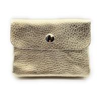 Mini Leather Wallet Made in Italy | Genuine Cowhide Leather | Compact 11 x 8.5 cm | 50 g Light | 3 Compartments | Press Stud | Women Men | Coin Compartment Note Compartment | Wallet, Gold Metallic, S
