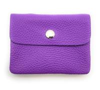 Mini Leather Wallet Made in Italy | Genuine Cowhide Leather | Compact 11 x 8.5 cm | 50 g Light | 3 Compartments | Press Stud | Women Men | Coin Compartment Note Compartment | Wallet, purple, S