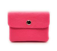 Mini Leather Wallet Made in Italy | Genuine Cowhide Leather | Compact 11 x 8.5 cm | 50 g Light | 3 Compartments | Press Stud | Women Men | Coin Compartment Note Compartment | Wallet, neon pink, S