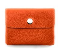 Mini Leather Wallet Made in Italy | Genuine Cowhide Leather | Compact 11 x 8.5 cm | 50 g Light | 3 Compartments | Press Stud | Women Men | Coin Compartment Note Compartment | Wallet, orange, S