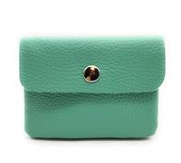 Mini Leather Wallet Made in Italy | Genuine Cowhide Leather | Compact 11 x 8.5 cm | 50 g Light | 3 Compartments | Press Stud | Women Men | Coin Compartment Note Compartment | Wallet, mint, S