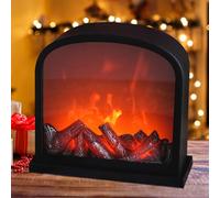 Mini LED Fireplace Lantern, 12inch Light Ornament With Timer, USB Electric Lamp Desktop Decorations for Home Office New Year Christmas