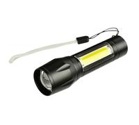 Mini LED Flashlight - XPE LED Front Beam with COB Side Light - Zoom Function - USB Rechargeable Lithium Battery - Compact Aluminium Torch, Pocket Size, Adjustable Beam - Energy Class F - Black