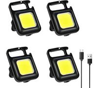 Mini LED Work Light, 4pcs 800 Lumen Inspection Lights Rechargeable Mini Keychain Workshop Lamp with Magnet Hook, COB 4 Modes Flashlights for Car Repair Workshop Emergency Use