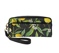 Mini Lemon and Flower Cosmetic Bag,Leather Handheld Cosmetic Organiser,Zip Pen Case Toiletry Organiser,Cosmetic Travel Bag