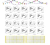 Mini Light Clips - 20 Pieces Adhesive Data Cable Hook - 1x1 inches Cable Management Clips | for Homeowners Renters Event Planners Wedding Holiday Apartment Garden Bedroom Outdoor Events
