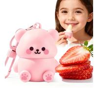 Mini Lip Balm for Kids - Pink Bear Shape Strawberry Flavor, Cute Lip Balm Keyring, Portable Moisturizing Lip Care for Children, Ideal for Daily & On-the-Go Use (Pink)