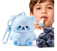 Mini Lip Balm for Kids - Pink Bear Shape Strawberry Flavor, Cute Lip Balm Keyring, Portable Moisturizing Lip Care for Children, Ideal for Daily & On-the-Go Use (Blue)