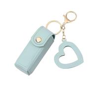 Mini Lipstick Case - Portable Cosmetic Bag 9x3cm, Small PU Leather Makeup Case with Heart Pendant, Compact Travel Organizer for Handbag | Elegant Lip Gloss Holder, Light Blue, Please refer to the