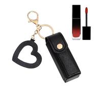 Mini Lipstick Case - Small Cosmetic Storage Bag | Portable PU Leather Lipstick Holder with Love Pendant, Stylish Makeup Organizer for Lip Gloss Perfume Nail Polish Travel Purse Pouch, Black, verwijzen
