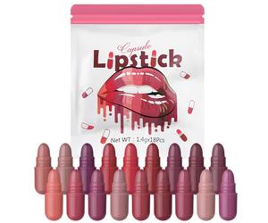 Mini Lipstick Set 18 Colors Pills Shape Stain | Lipstick Kit for Travel Party Wedding Date Holiday Birthday Prom School College