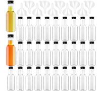 Mini Liquor Bottles, 30 Pack Airtight Plastic Spirit With Black Cap, 1.7oz Empty Alcohol Shot With 10 Funnels, Miniature for Weddings, Parties