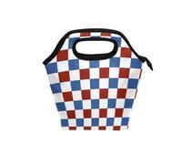 mini lunch bag with Curved handle lunch boxes for women Water-Resistant small cooler bag for Picnic Camping Red and Blue Plaid 4th Of July Independence Day