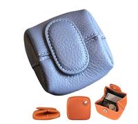 Mini Lychee Pattern Coin Purse, Japanese Small Solid Color Coin Purse-Genuine Leather Material, Scratch-Resistant and Durable (Blue A)