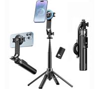 Mini Magnetic Selfie Stick, 3-in-1 Magsafe Foldable Phone Stand Holder, with Wireless Remote & Removable Phone Clip,53" Extendable iPhone Tripod for Vlogging&Live Streaming