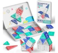 Mini Magnetic Tiles 40 Pcs Travel Toy for Boys Ages 3-6 - Morandi Building Blocks in Airplane Tin Box, 90 Mins Quiet Play & 30s Cleanup, STEM Toy for Car or Airplane Journey