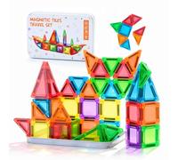 Mini Magnetic Tiles 48PCS Travel Magnetic Toys Travel Set with Iron Box,Portable Building Blocks for Kids Ages 3-8,Creativity Boosting Building Toys Set,Toddler Puzzle for Boys and Girls Ages 3+