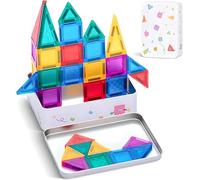 Mini Magnetic Tiles, 56 Pcs Travel Magnetic Building Blocks with Storage Iron Box, STEM Montessori Toys, Educational Learning Sensory Toys for 3+ Year Old Boys Girls, Toddler Puzzle Birthday Gift
