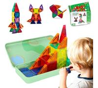 Mini Magnetic Tiles for Kids Toys, Portable Magnetic Toys Travel Set with Iron Box, 42PCS Magnetics Building Blocks Toy for 3+ Year Old Boys Girls Christmas Birthday Gift