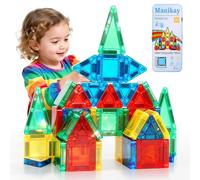 Mini Magnetic Tiles for Travel - 34PCs Portable STEM Toy with Tin Box, Educational Building Blocks for 3 4 5 6 7 Year Old Boys Girls, Ideal Plane, Car Restaurant Activity Travel Toy