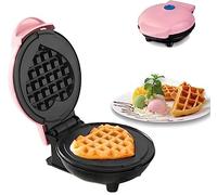 Mini Maker Waffle Maker 5“ Non-Stick Waffler Iron Stuffler Stuffed Wafflera Adjustable Browning Control, Heart, Pink