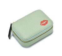Mini Makeup Bag Genuine Leather Cosmetic Bag, Small Travel Makeup Case, Lipstick Holder with Mirror, Portable Lipstick Case Organizer (Peppermint Green)