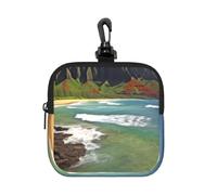 Mini Makeup Bag Zipper Storage Bag Square Coin Purse with Carabiner | Kauai Hawaii Seashore Purse Pouch For Women Men, Portable Waterproof, Travel Organizer Case For Coins