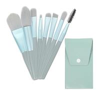 Mini Makeup Brush Set with Wooden Handles for Eyeshadow and Concealer | Pu and Aluminum Tube Details, Fiber Bristles, Easy Cleaning, Comfortable Skin Touch, Blue Finish