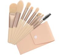 Mini Makeup Brush Set with Wooden Handles for Travel | PU Fiber and Aluminium Details, Holder and Storage Bag Included, for Foundation and Blush Touch-ups