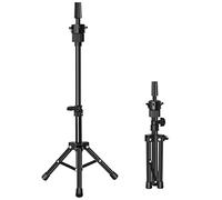 Mini Mannequin Head Stand, Adjustable Wig Stand Tripod, Mannequin Head Stand Holder for Hairdressing Training (Black)