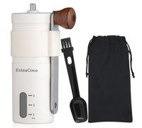 Mini Manual Coffee Bean Grinder for Travel Camping, Hand Held Espresso Burr Ceramic Coarseness White 304 Stainless Steel Small Mill Kit for Home Use with Portable Storage Pouch Brush Spoon