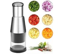 Mini Manual Food Chopper - Stainless Steel Pressed Garlic Chopper for Mincing Garlic, Slicing Peppers, Onions, Nuts - Multi-Functional Hand-Pressed Kitchen Tool, Easy to Clean & Dishwasher Safe (1PC)