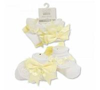Mini Mart Online Limited Baby Spanish Link Yellow Lace Socks Traditional with Ribbon Bow 0-18 Months