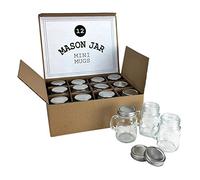 Mini Mason Jar 4 Ounce Mugs (Not Full Size) - Set of 12 Miniature Glasses With Handles And Leak-Proof Lids - Great For Gifts, Drinks, Favors, Candles And Crafts